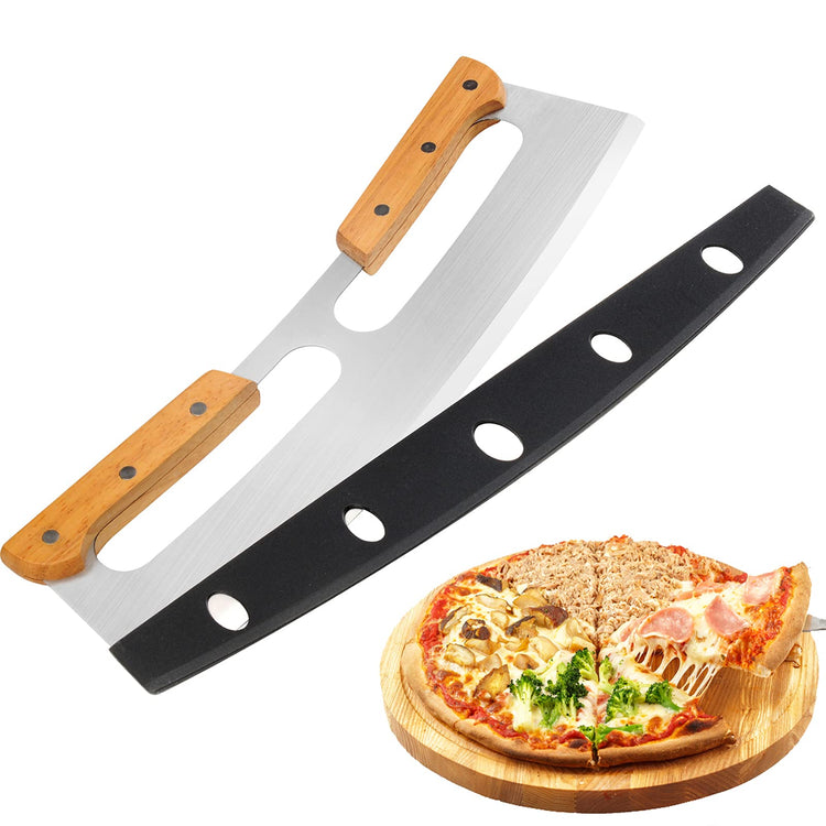Pizza Cutter Rocker with Wooden Handles & Protective Cover by ZOCY