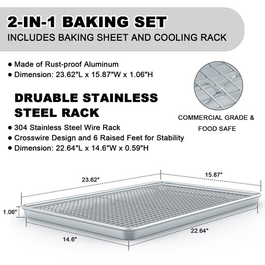 24 Inch Baking Sheet Pans with Rack Set (2 Count)