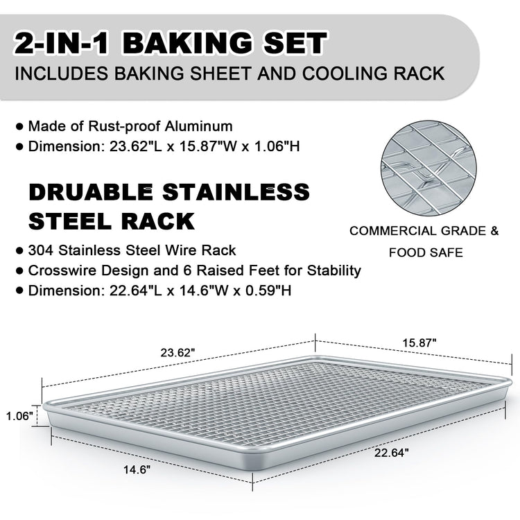 24 Inch Baking Sheet Pans with Rack Set (2 Count)