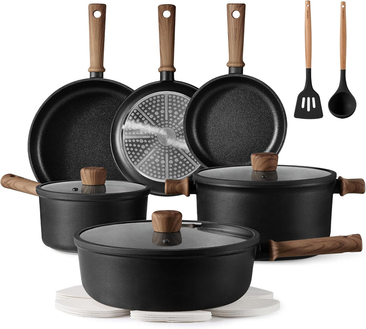 CAROTE Nonstick Pots and Pans, Induction Cookware Set 16pcs Kitchen Cooking Sets, Pot and Pan Non Stick w/Frying pan (PFOS, PFOA Free)