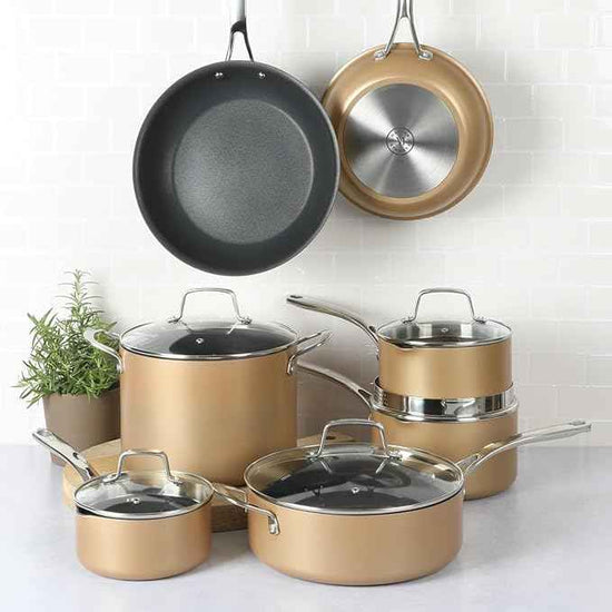 Martha Stewart 12 Piece Heavy Gauge Aluminum Hard Anodized Premium Nonstick Cookware Set, Induction Safe, Copper w/Black Interior