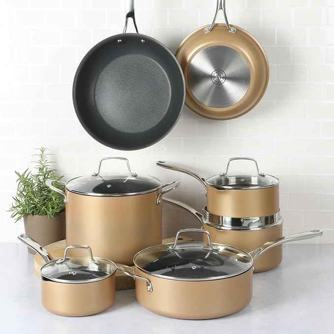 Martha Stewart 12 Piece Heavy Gauge Aluminum Hard Anodized Premium Nonstick Cookware Set, Induction Safe, Copper w/Black Interior