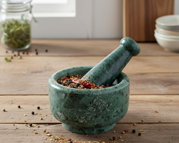 5" Diameter Natural Stone Mortar and Pestle Set as Spice Grinder