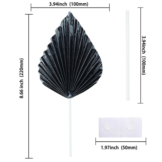 6Pcs Paper Palm Fan Cake Toppers Palm Spear Leaves Fan Cupcake Toppers Cake Insert Decorations Craft DIY Cake Bakeware Decoration for Birthday Party Wedding Party Decor Supplies Light Black (6 Count)