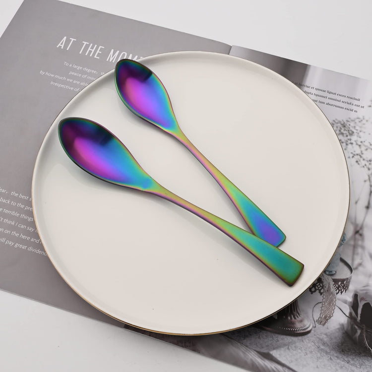 Luxury 18 10 Stainless Steel Matte Rainbow Colorful Flatware Set