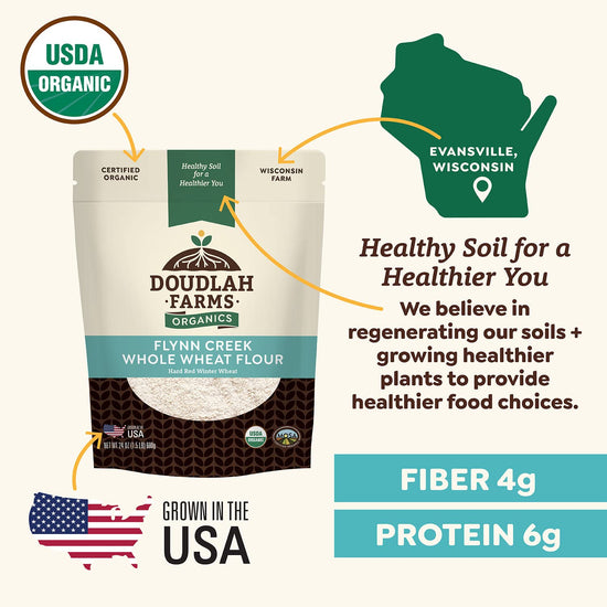 Organic Whole Wheat Flour 5 lb - Non-GMO, Pesticide-Free, Regenerative Organic Certified for Baking Bread, Pizza, Pasta, & More by Doudlah Farms - Nestoria