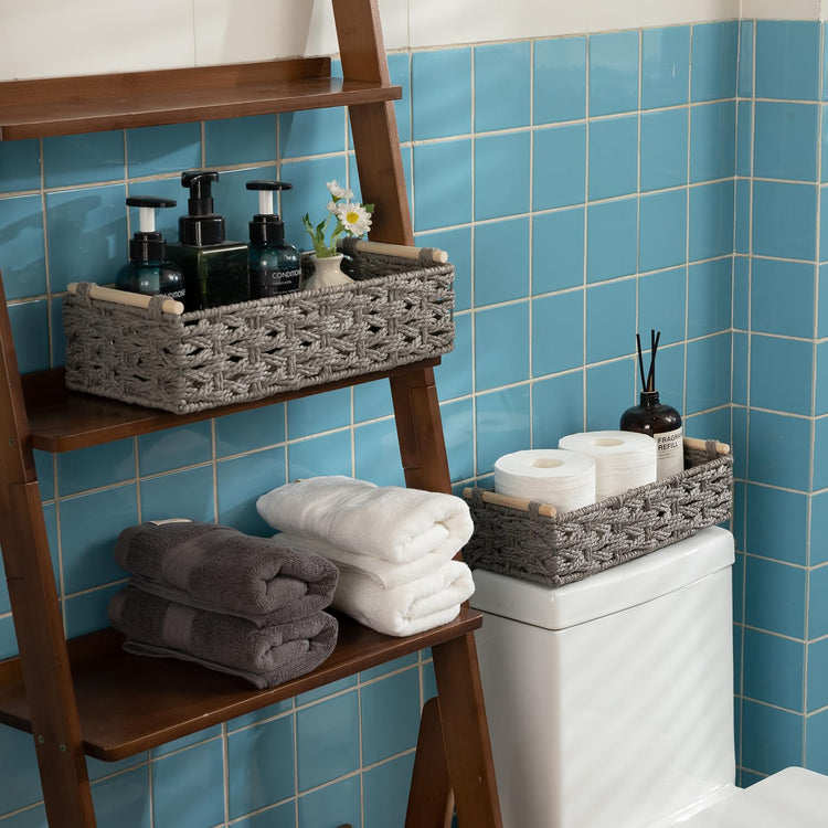 Toilet Paper Baskets Handmade Paper Rope Decorative Wicker Storage Tank Shelf Cabinet Organizer for Bathroom Home (2 Count)
