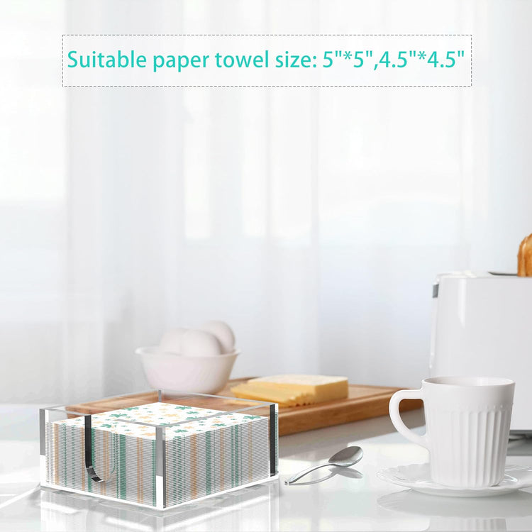 Rubtlamp 1Pcs Acrylic Cocktail Napkin Holder - 0.27Inch Thickness Bathroom Napkins Holder - Square Tissue Dispenser - Luncheon Napkins Holder for Table and Kitchen (Clear, 5.5”X5.5”X2.5”)