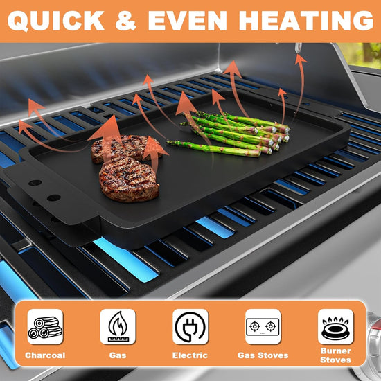 Grill Flat TopGriddle Universal, Cast Iron Griddle for Gas Grill, 17" x 10" Stovetop Griddle, GriddlePan for Stove Top, GrillGriddle for Charcoal/Electric/Gas Grills, Stove, Tailgating, Camping - Nestoria