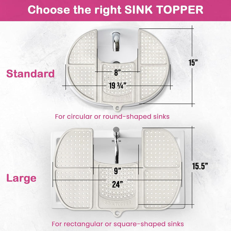 Sink Topper Bathroom Counter Cover & Storage Saver, Foldable Silicone Mat for Hot Tools, Hair Styling & Makeup, Beauty Brush Cleaning Mat, RV Camper Sink Cover & for Small Spaces (Large Silver)
