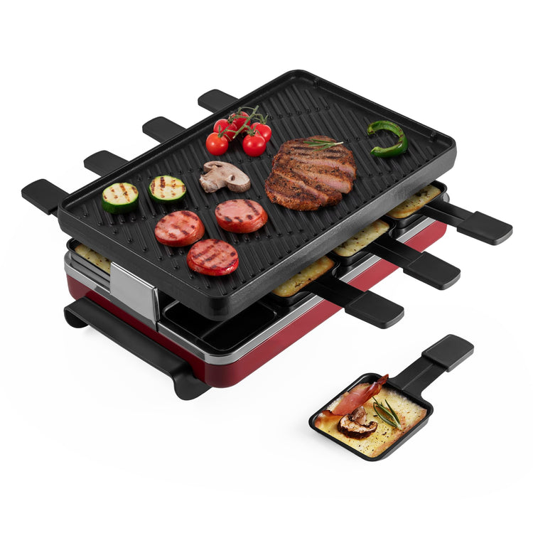 Classic 8 Person Raclette Party Grill with Reversible Cast Iron Grill Plate
