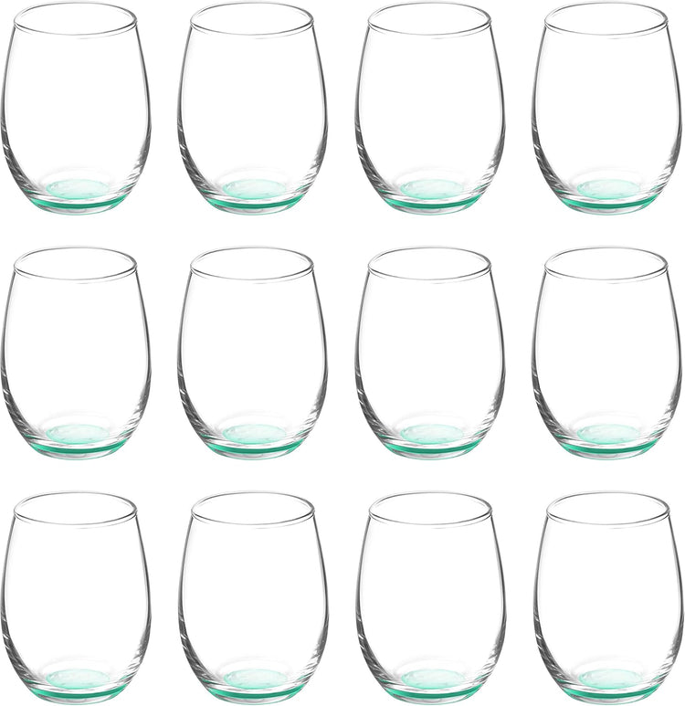 DISCOUNT PROMOS Stemless Wine Glasses by ARC 5.5 oz. Set of 12, Bulk Pack - Perfect for Hotel, Bar, Restaurant or Lounge - Green
