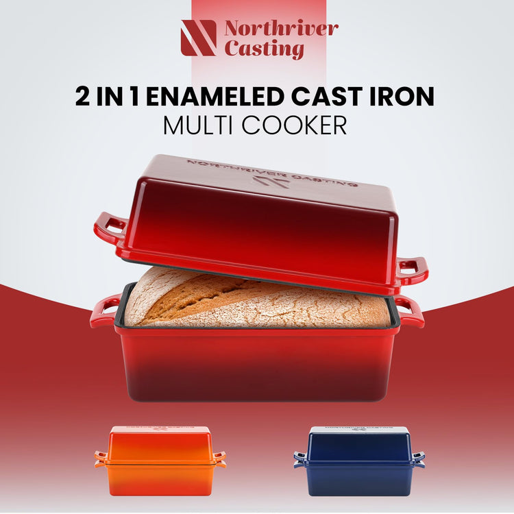 9x5 Inch Enameled Cast Iron Loaf Pan with Lid