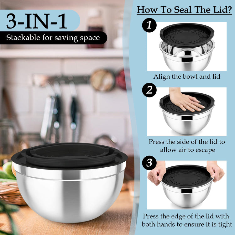 Mixing Bowls Stainless Steel Nesting Salad Bowls Set (6 Count)