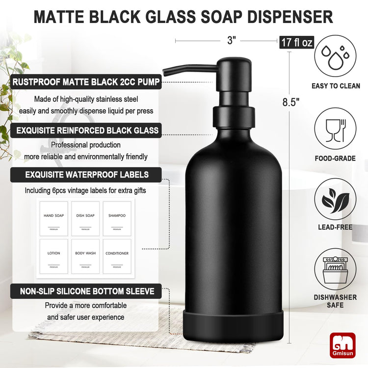 Black Soap Dispenser with Silicone Sleeve Boot (2 Count)