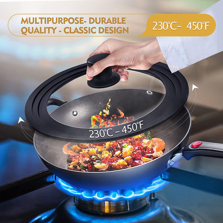 Universal Lid for Pots, Pans and Skillets, Pot Lid With Heat Resistant Silicone Rim and Tempered Glass, Fits 8", 8.5", 9.5" Diameter Pots and Pans
