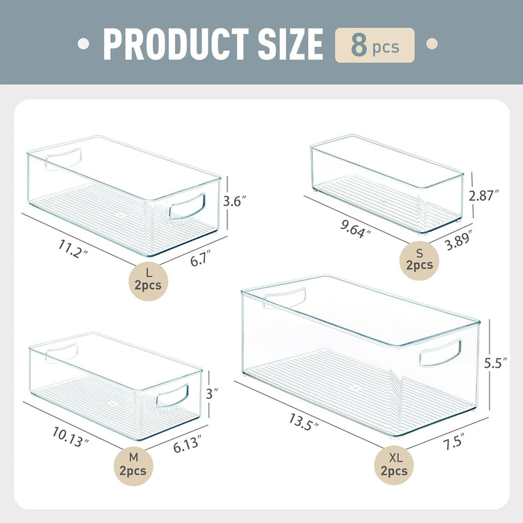 8 PACK Freezer Organizer Bins Clear Stackable Storage Bins with Side Handles for Fridge Organization and Storage Home Organization Must Haves