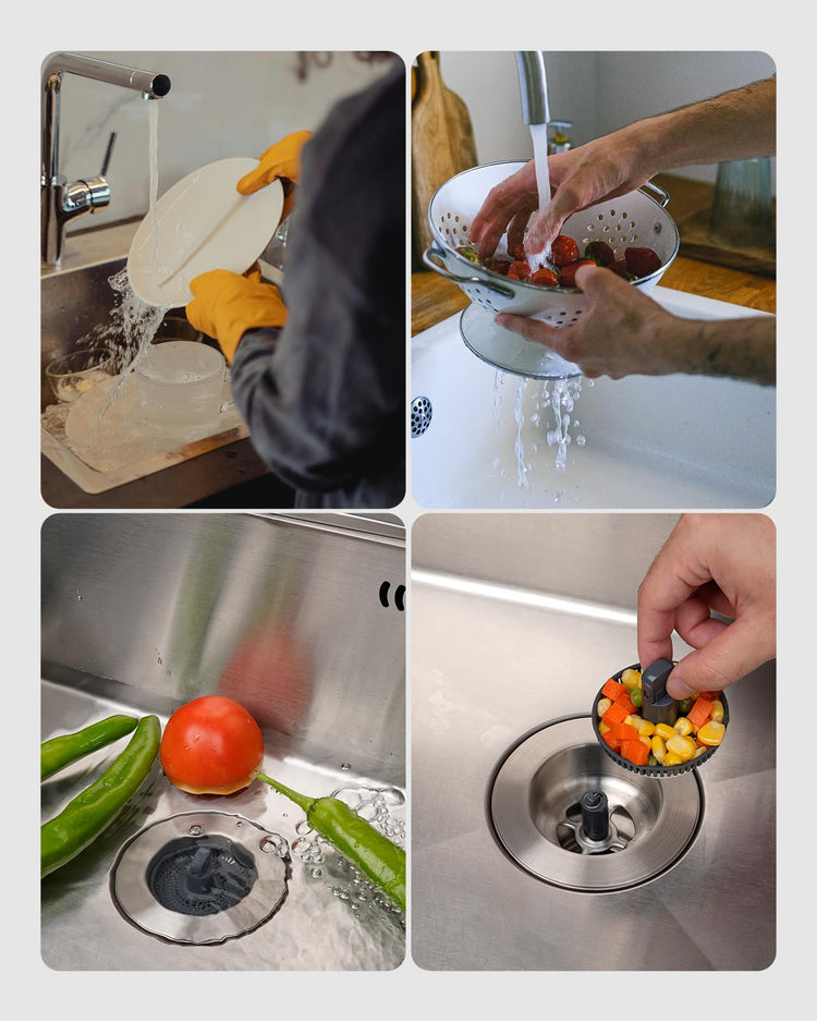 Upgraded 3 in 1 Kitchen Sink Drain Strainer and Stopper Combo