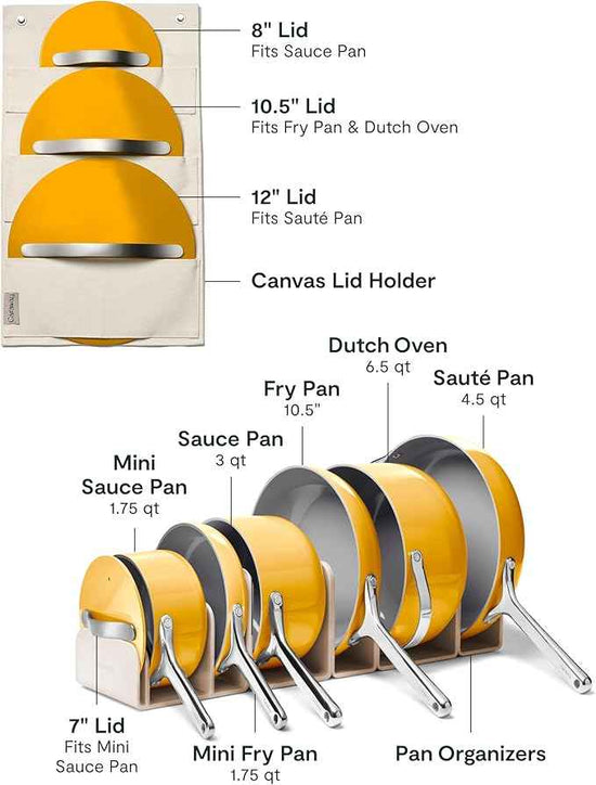 Caraway 24-Piece Nonstick Ceramic Cookware Set - Includes Fry Pans, Sauce, Sauté Pan, Dutch Oven, Petite Cooker, Stir Fry, Rondeau, Stock Pot, Lids & Storage Organizers - Marigold