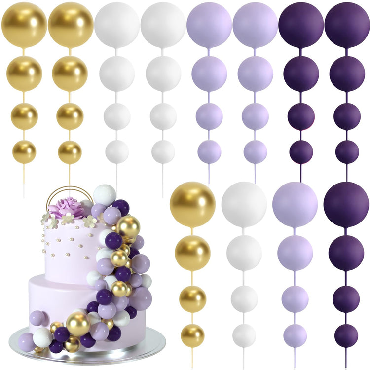 48 Pcs Balls Cake Topper Decorations Balloon Cupcake Toppers Foam Cake Topper Balls Cake Balls Decorations for Birthday Party Wedding Cake Decorating (48 Count)