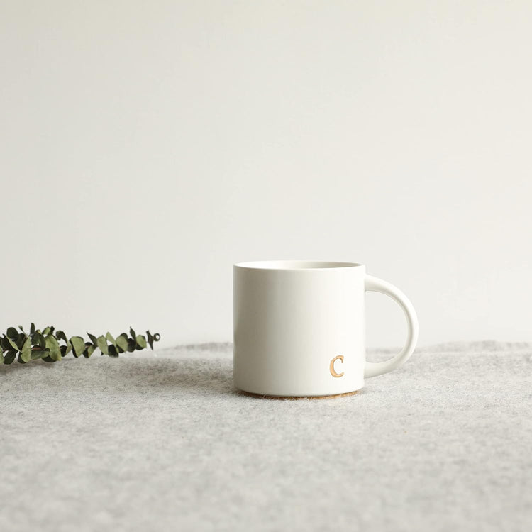 COLLECTIVE HOME - Monogram Ceramic Mugs, 15 oz Golden Initial Coffee Cups, Elegant Alphabet Tea Mugs, Elegant Personalized Mug with Gift Box, Luxurious Cups for Office and Home (c)