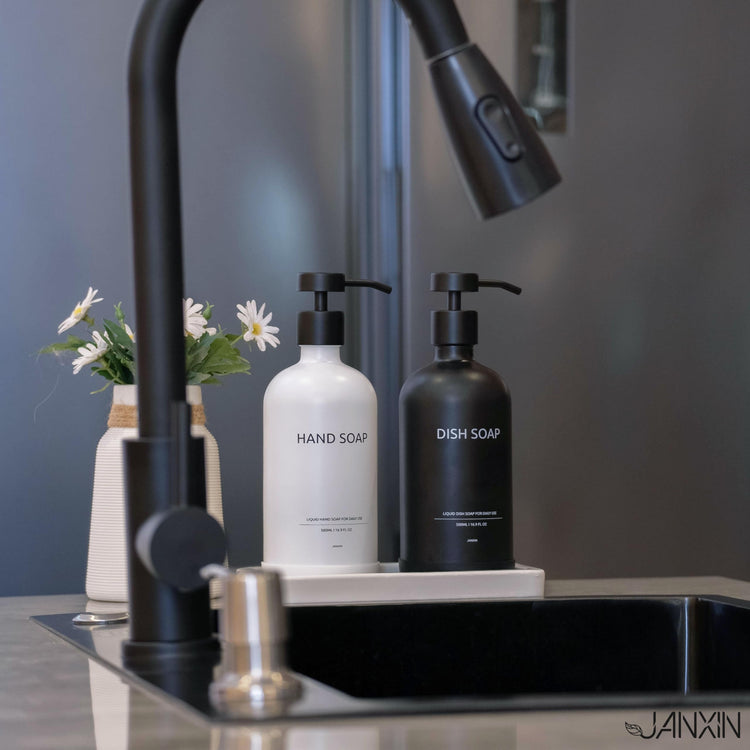 Glass Kitchen Soap Dispenser Set with Ceramic Tray (2 Count)