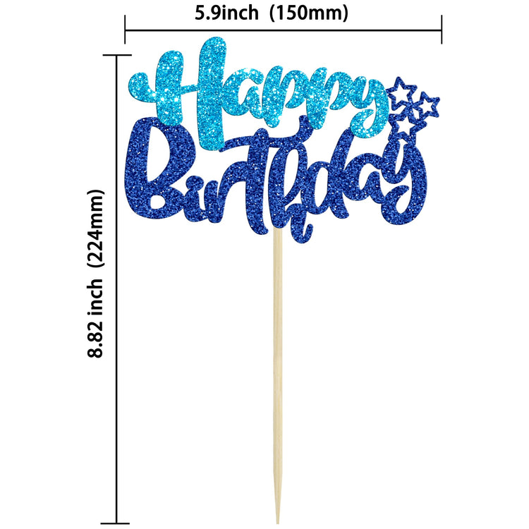 24Pcs Happy Birthday Cupcake Toppers Double Layer Glitter Happy Birthday Cake Decorations for Baby Shower Theme Kids Boys Girls Birthday Anniversary Party Decorations Supplies Blue (24 Count)