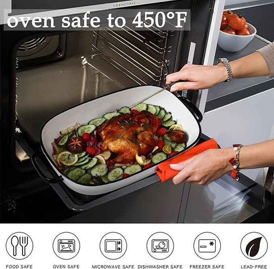 4.5 Quart Ceramic Baking Dish,Serving Bakeware for Casserole,Lasagna,Gratin,Broiling,Roasting,and Baking.Large Deep 14x10x3.11 inches Pan,Safe for Oven Microwave Refrigerator Disinfection Cabinet and