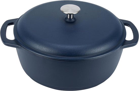 Amazon Basics Cast Iron Dutch Oven Pot with Lid, Enameled, Round, Dual Handles, Heavy-Duty, Medium, 6-Quart, Matte Navy - Nestoria