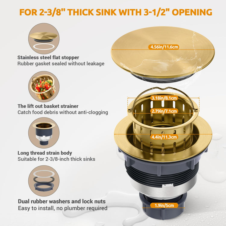 Kitchen Sink Drain Assembly with Removable Deep Basket Strainer