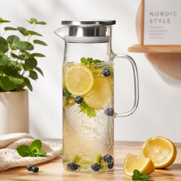 Glass Pitcher with Lid Glass Water Carafe with Handle