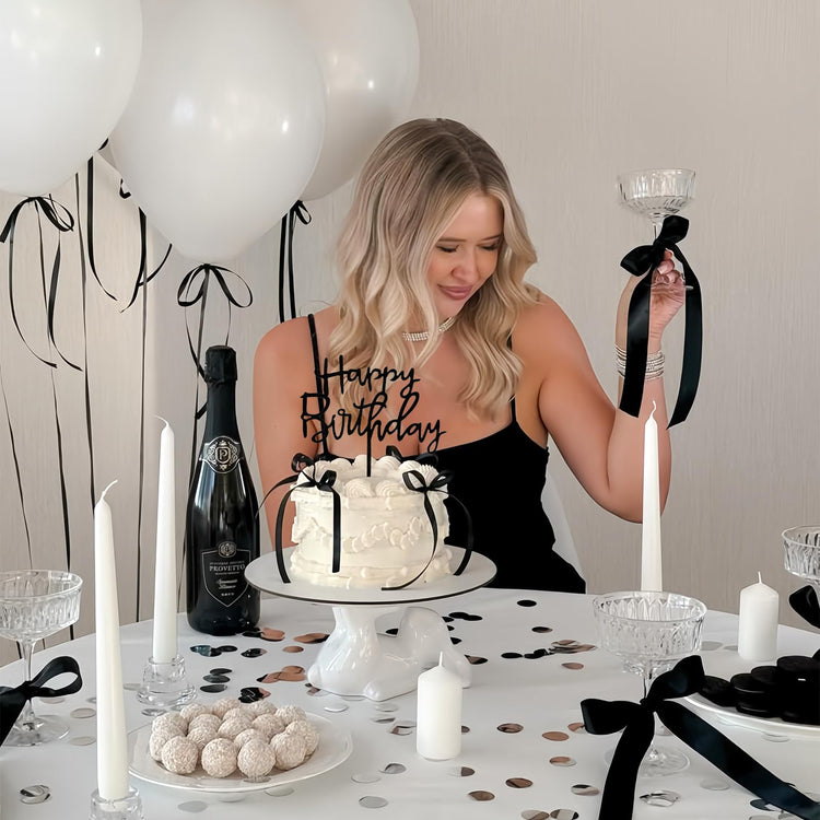 Black Bow Cake Topper Bowknot Ribbons Cupcake Toppers Bow Cake Decorations (7 Count)