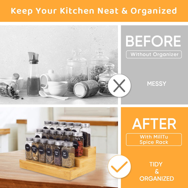 Bamboo Spice Rack Organizer for Cabinet 2 Pack