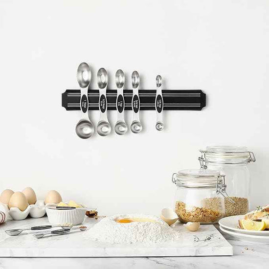 Spring Chef Stainless Steel Magnetic Measuring Spoons Set with Strong N45 Magnets, Heavy Duty Metal Kitchen Gadgets for Baking & Cooking, Fits in Most Kitchen Spice Jars, Set of 8 with Leveler, Black