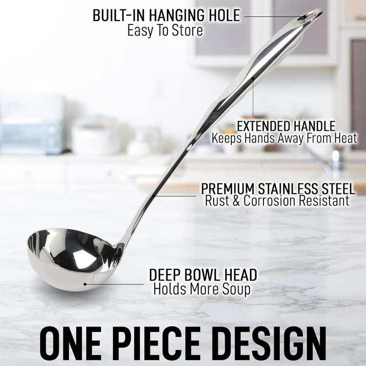 Zulay Kitchen Stainless Steel Cooking Utensil - Stainless Steel Kitchen Utensil, Durable Kitchen Gadgets, Metal Kitchen Accessories, Easy to Clean Kitchen Tools - 13 inch Soup Ladle