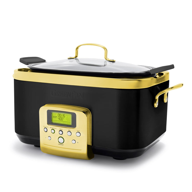 Elite 8-in-1 Programmable 6QT Electric Slow Cooker, Dishwasher Safe Lid & Removable Crock, PFAS-Free Healthy Ceramic Nonstick Multi-Cooker, Sear, Sauté, Brown, Steam Basket, Roast, Gold