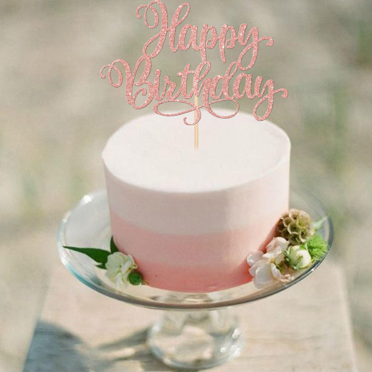 1 PCS Happy Birthday Cake Topper Glitter Happy Birthday Cake Pick for Celebrating Happy Birthday Anniversary Party Cake Decorations Supplies Rose Gold