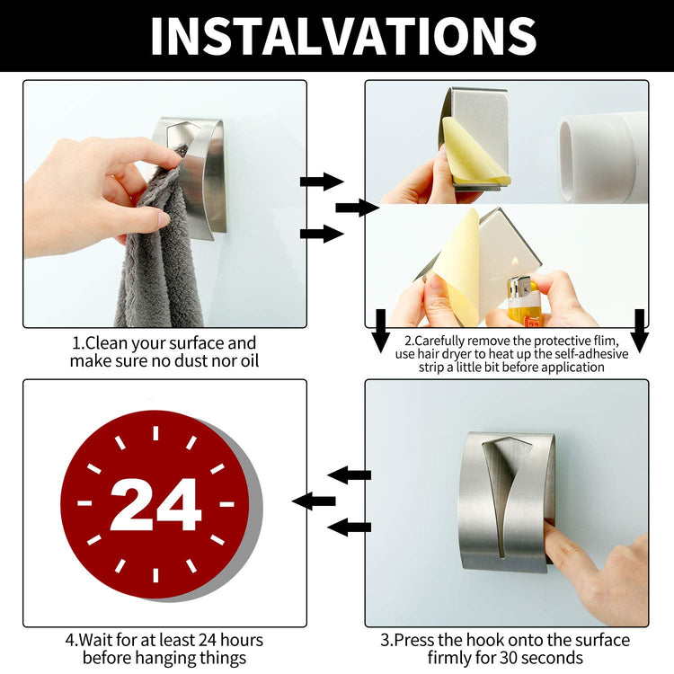 4 Pcs Self Adhesive Kitchen Towel Hook Holder (4 Count)