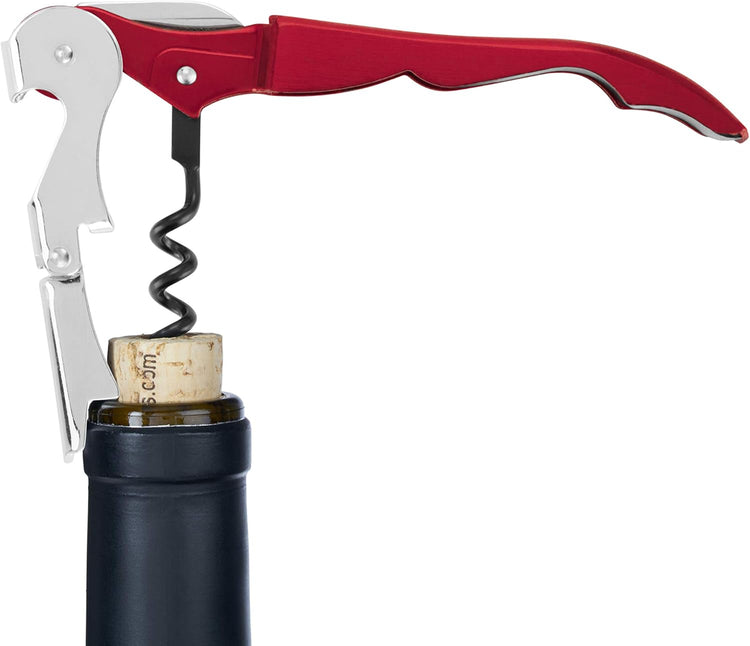 True Brands TrueTap Double Hinged Waiters Corkscrew, Top-notch Stainless Steel Opener with Foil Cutter Built to Last Wine Key Metallic Red, Set of 1 (Pack of 2)