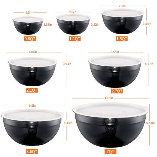 Black Mixing Bowls with Lids Set of 7