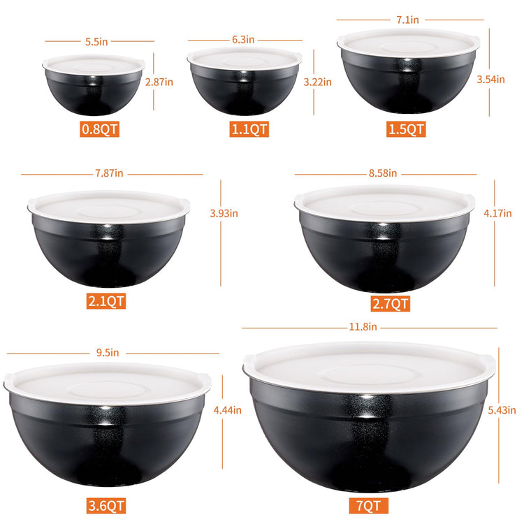 Black Mixing Bowls with Lids Set of 7