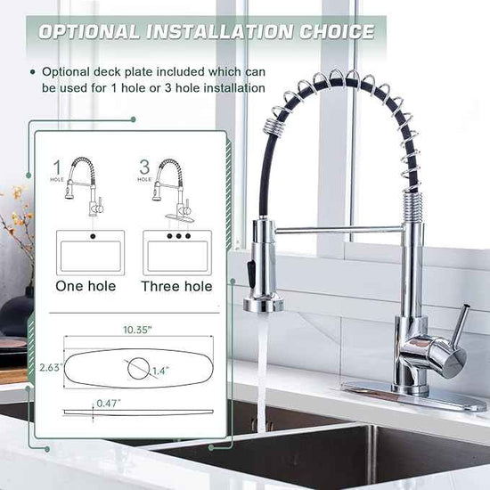 WEWE Chrome Kitchen Faucet, Faucet for Kitchen Sink with Pull Down Sprayer Kitchen Faucet with Deck Plate Stainless Steel Single Handle Spring for Farmhouse Utility Bar Laundry Sinks