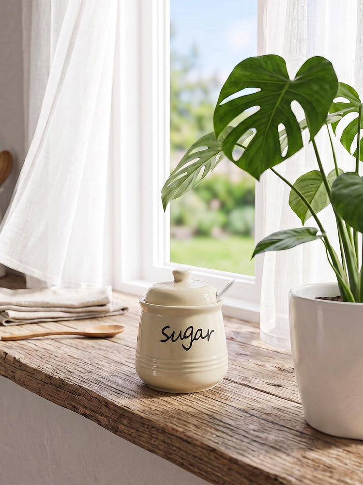 12oz Ceramic Sugar Bowl with Lid and Spoon
