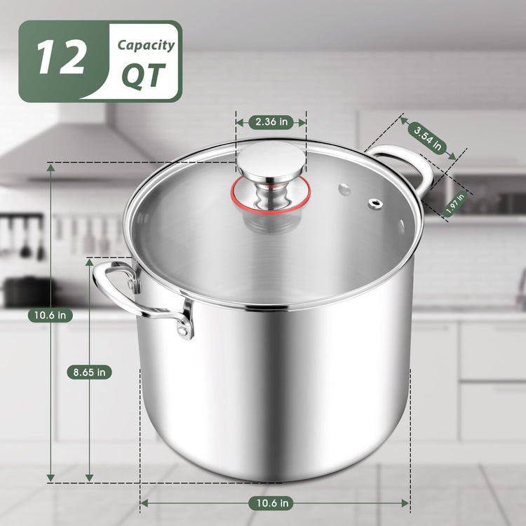 12 Quart 18 10 Stainless Steel Stock Pot with Lid