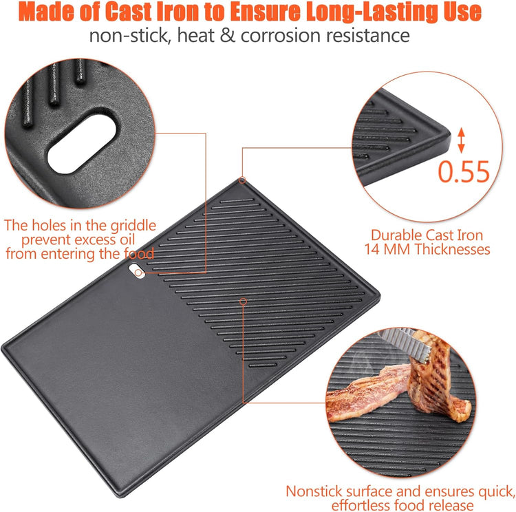 Grill Griddle and Grates for Weber Spirit 300, E-310, GS4 Spirit II 300 Series Grills, Genesis Silver/Gold B & C, Genesis 1000-3500, Reversible Cast Iron 7598 Griddle Plate, 7638 Grill Grate