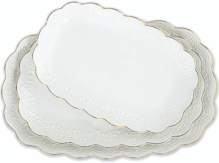 Kassel Ceramic Serving Platter Set | 16”/14”/12” Oval Serving Trays for Entertaining at Parties and Weddings | Oven Safe XL Serving Trays for Tacos, Steak, and Cake