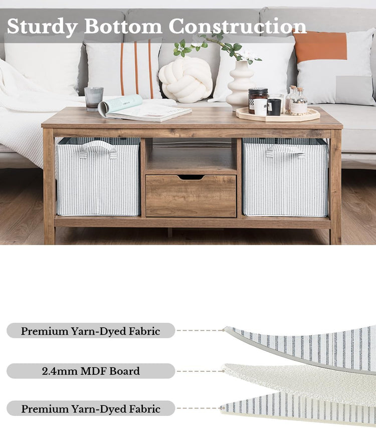 StorageWorks Storage Bins, Fabric Storage Bins for Shelves, Large Storage Baskets with Metal Frame, Closet Baskets and Bins with Handles, Gray and White Stripes, 2-Pack