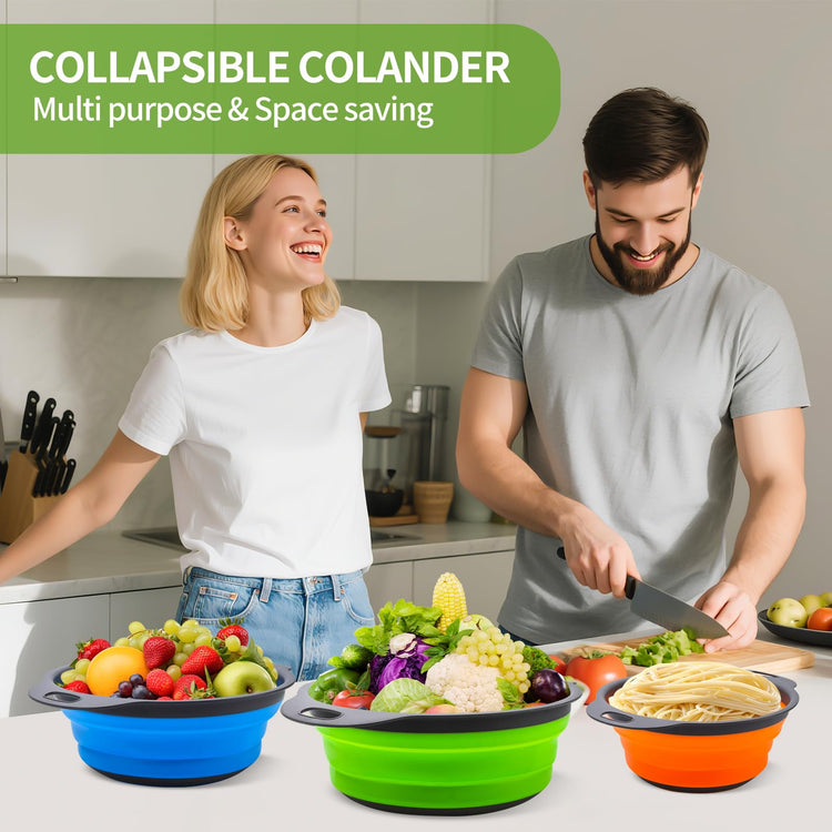 Tri Color Silicone Collapsible Colander Set (3 Count)