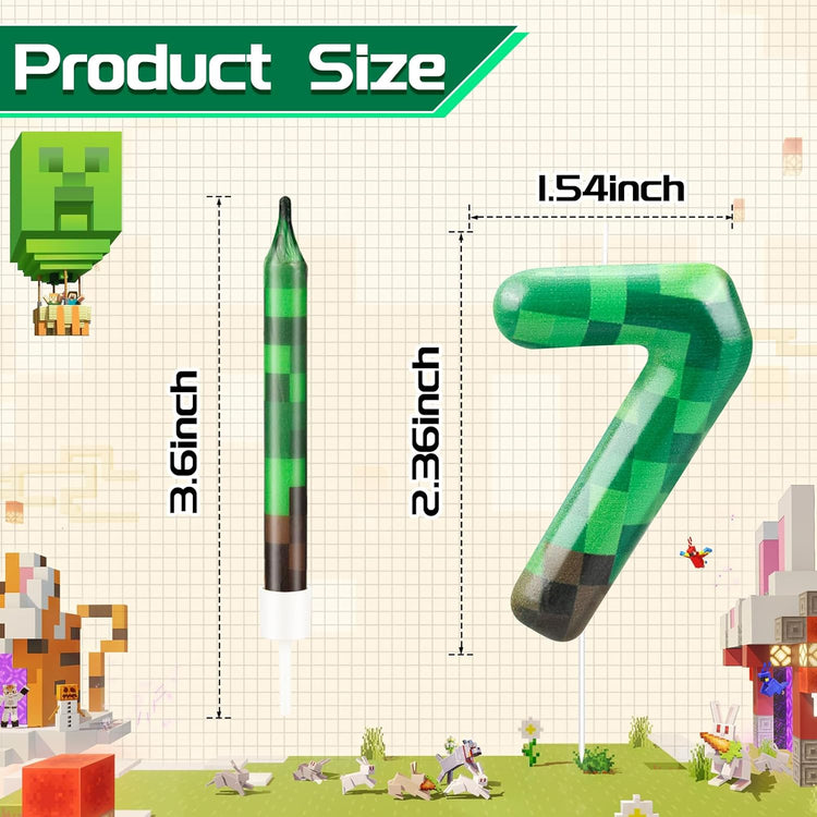 13 Pcs Dynamite Themed Birthday Cake Candles & Number 7 Candle Topper for Pixel Theme Birthday Party