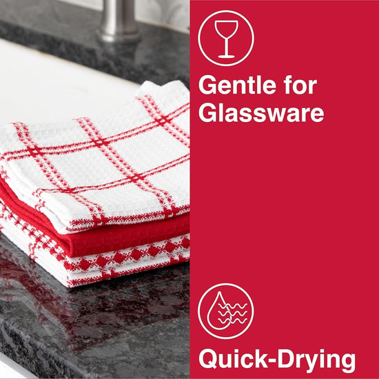 T-FAL Premium Waffle Dish Cloths: Highly Absorbent, Super Soft Long Lasting - 100% Cotton, 12"x13" Flat Waffle Dish Towel for Cleaning & Drying Dishes, (4-Pack), Red - Nestoria